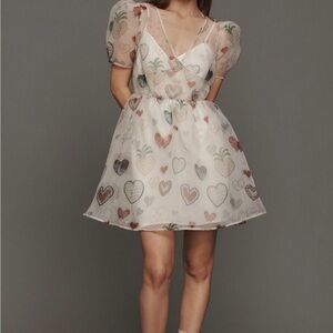 Sheer Heart Print White Mini Dress